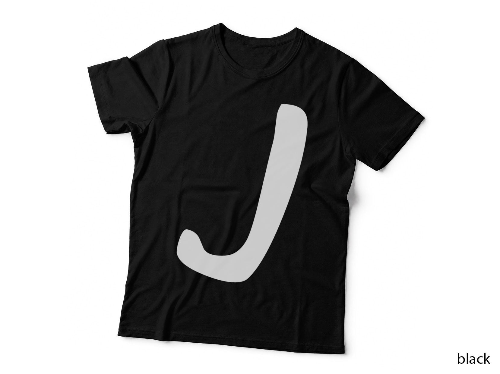 Letter J Decorative Curved Black Uppercase Serif T-Shirt