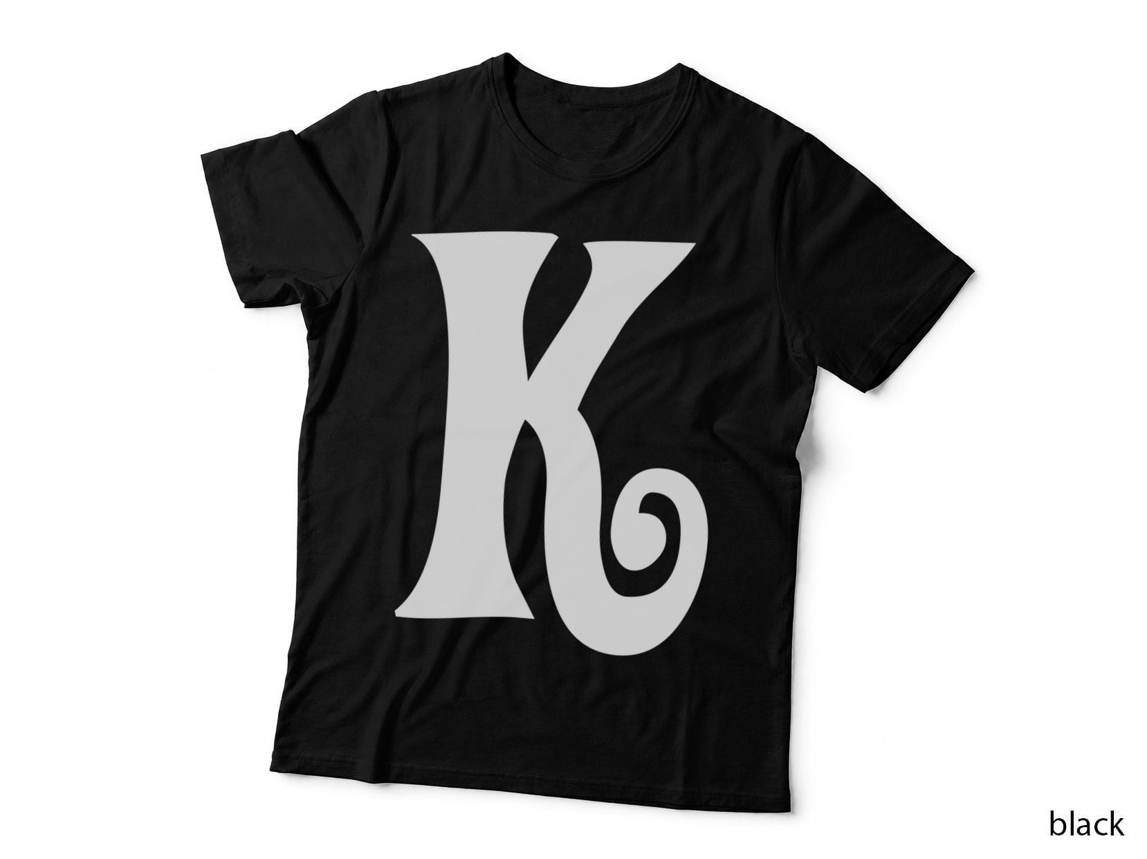 Letter K Decorative Outlined Spiral Uppercase Serif T-Shirt