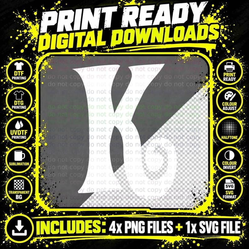 Letter K Decorative Outlined Spiral Uppercase Serif Png SVG Digital Bundle