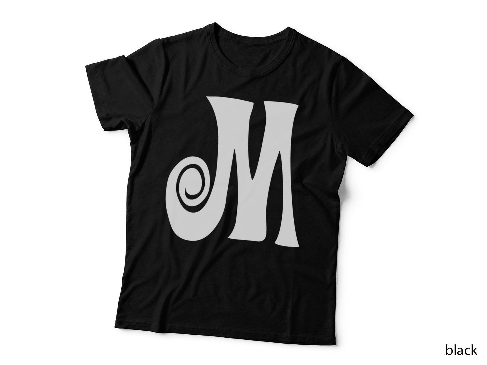 Letter M Decorative Outlined Spiral Uppercase Serif T-Shirt
