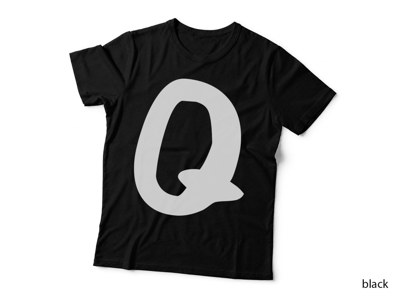 Letter Q Decorative Curved Black Uppercase Serif T-Shirt