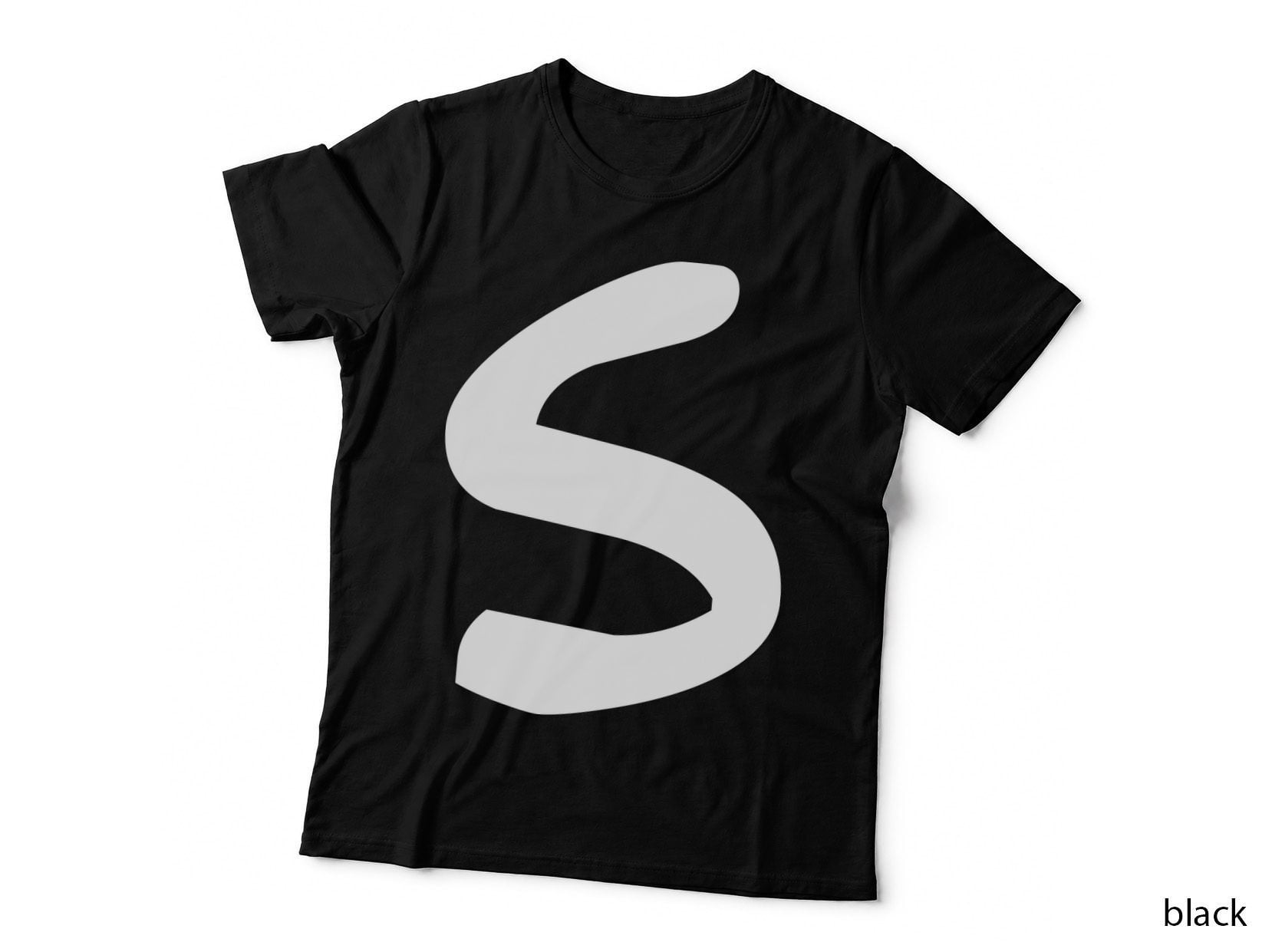 Letter S Decorative Curved Black Uppercase Serif T-Shirt