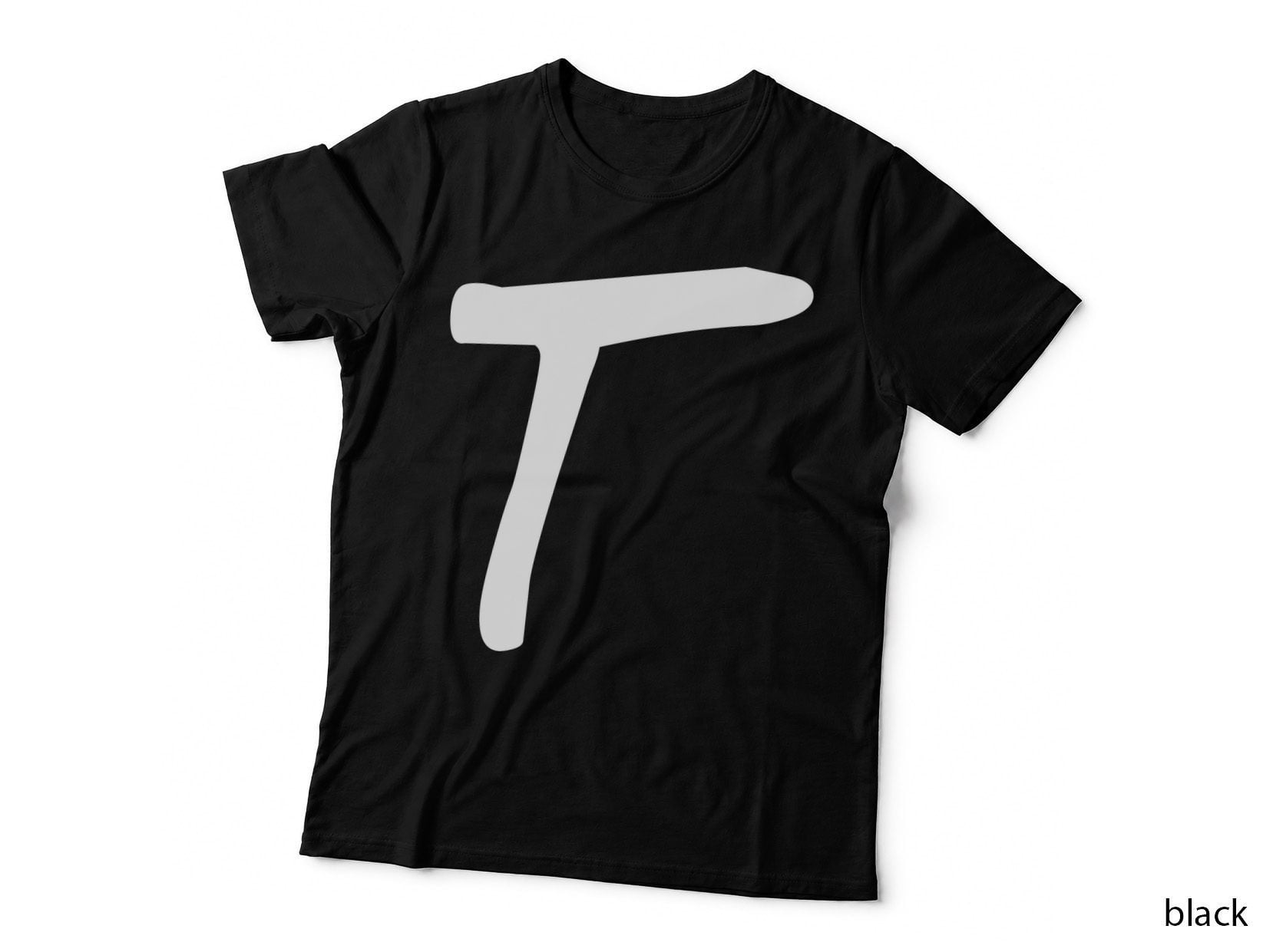 Letter T Decorative Curved Black Uppercase Serif T-Shirt