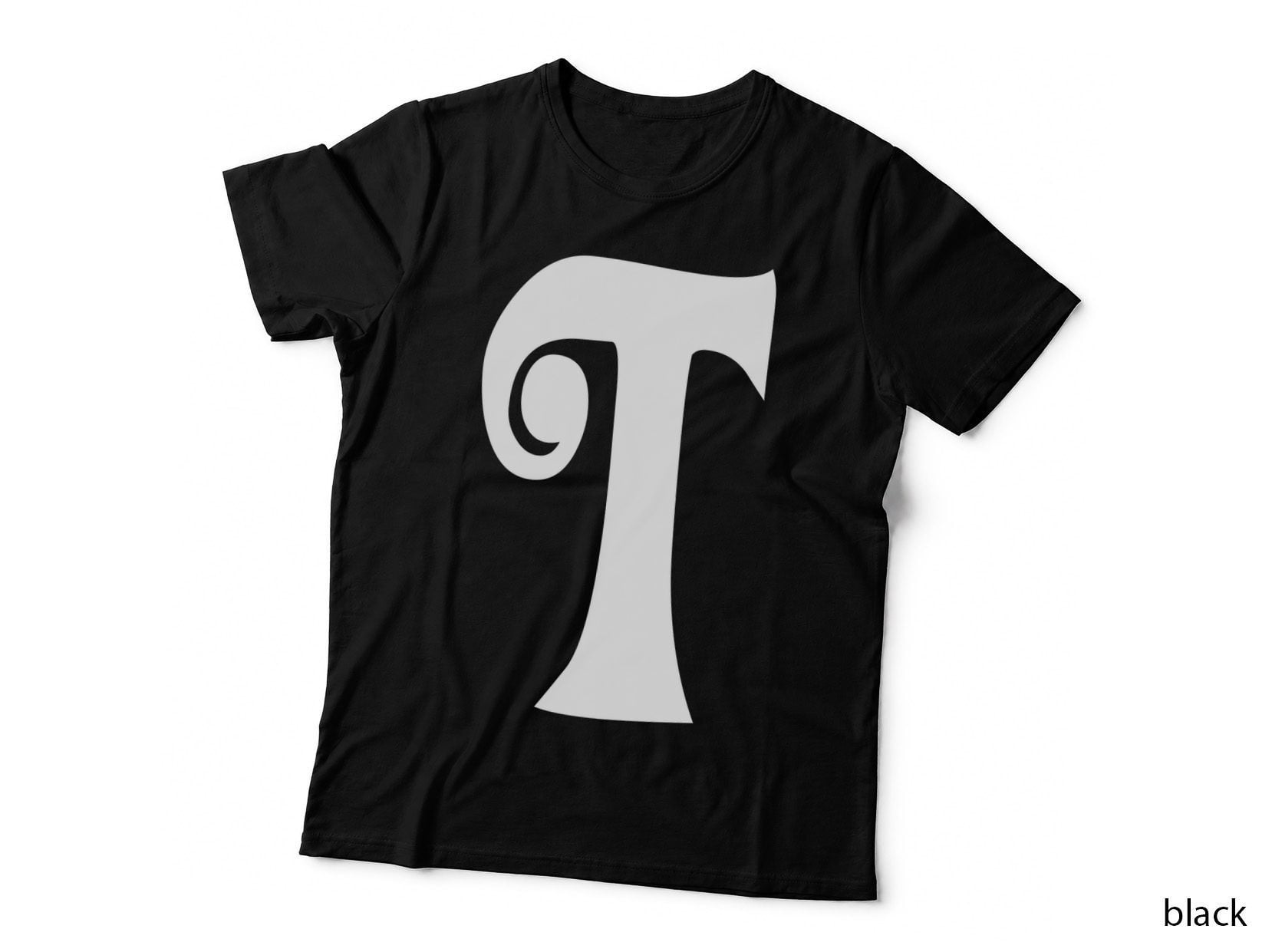 Letter T Decorative Grey-Black Uppercase Serif Fashion T-Shirt