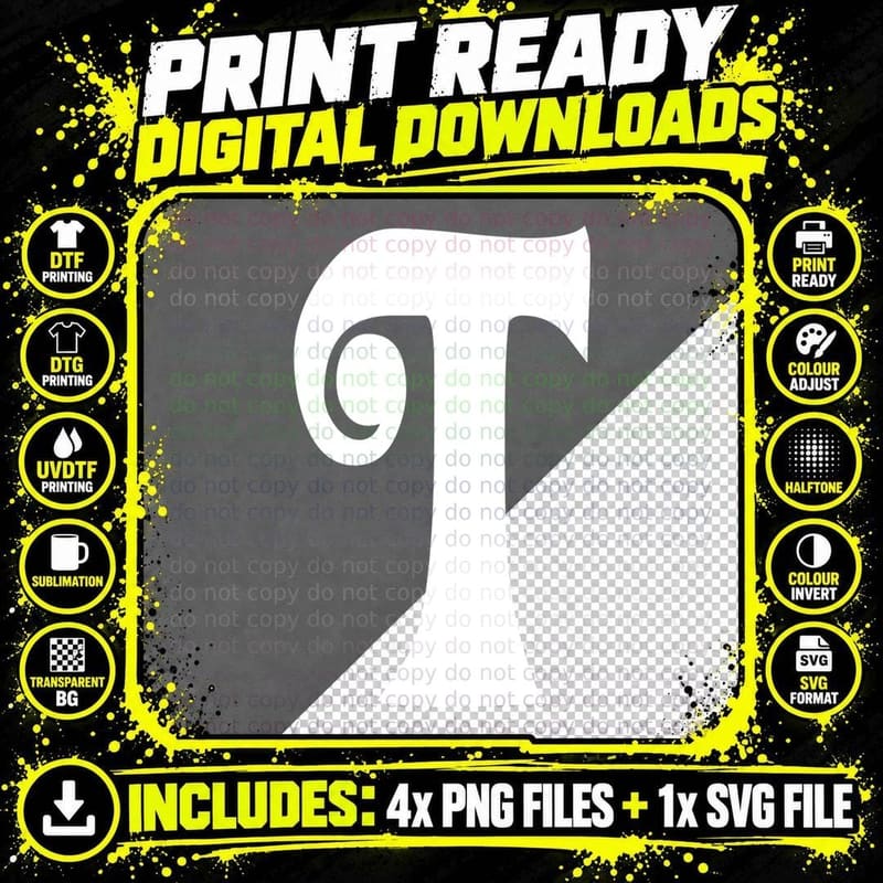 Letter T Decorative Grey-Black Uppercase Serif Fashion Png SVG Digital Bundle