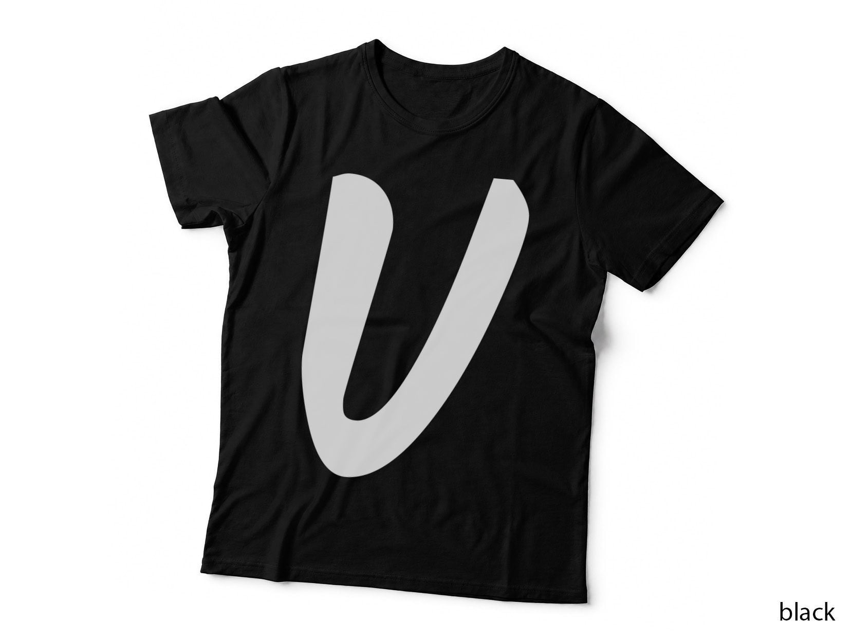 Letter U Decorative Curved Black Uppercase Serif T-Shirt
