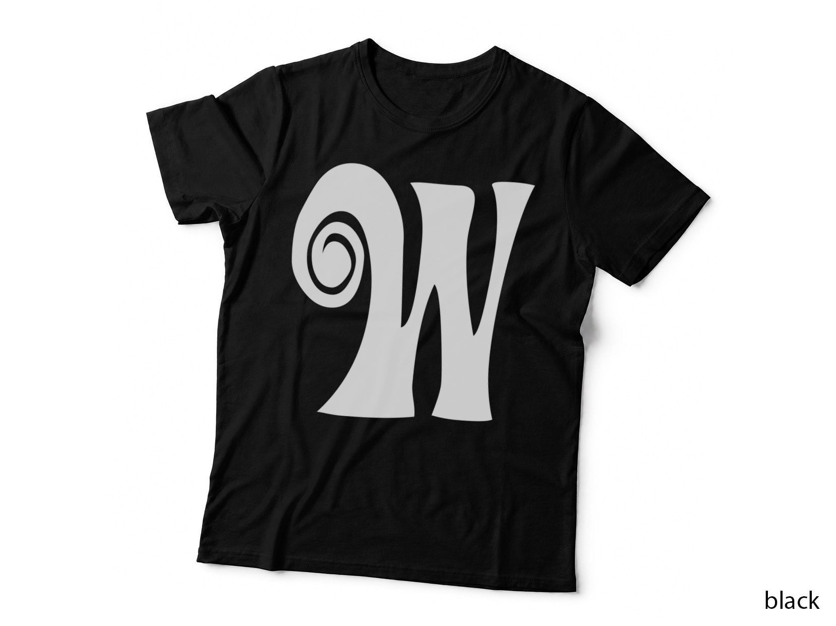 Letter W Decorative Outlined Spiral Uppercase Serif T-Shirt