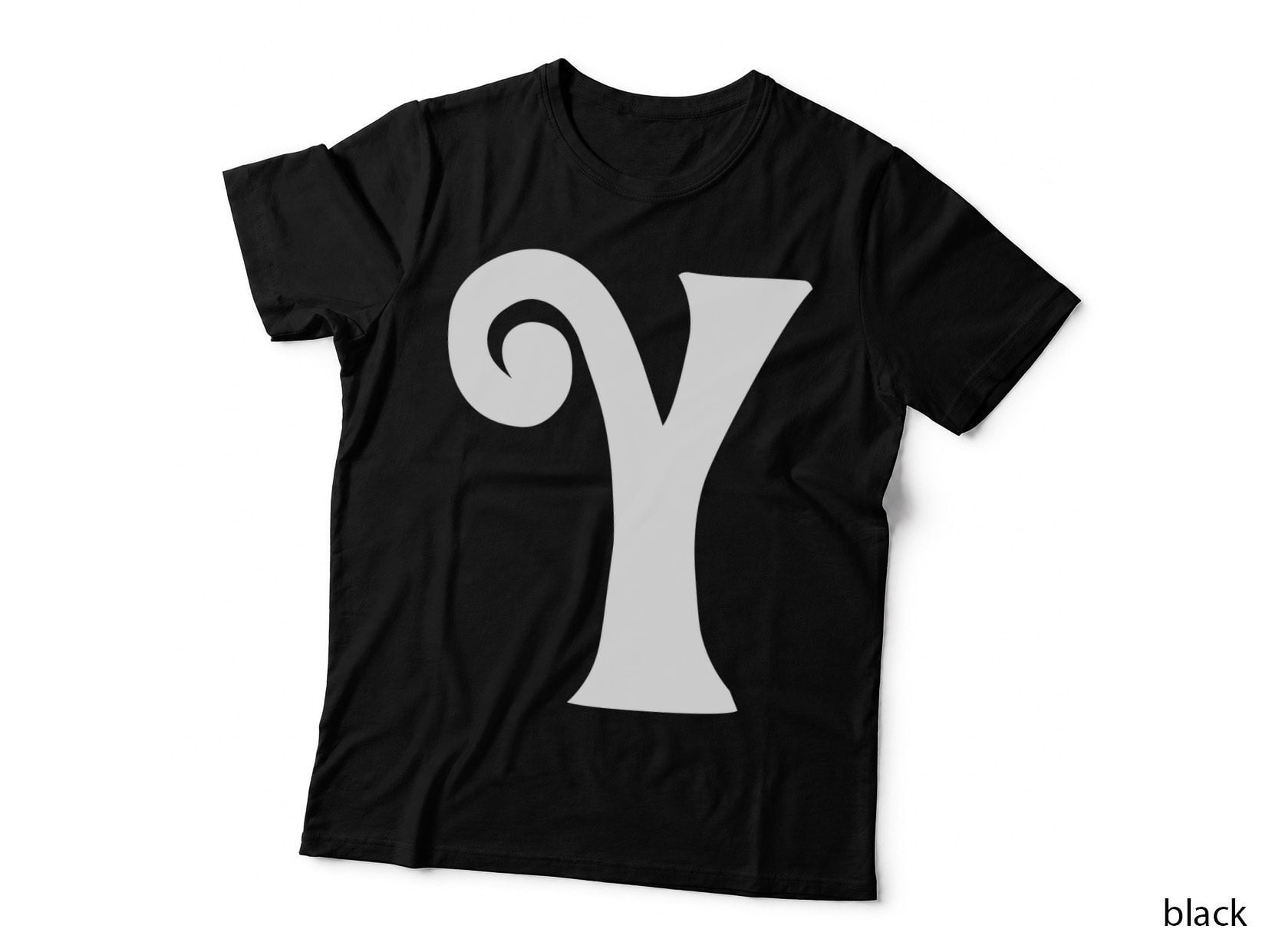 Letter Y Decorative Black Uppercase Serif Fashion T-Shirt