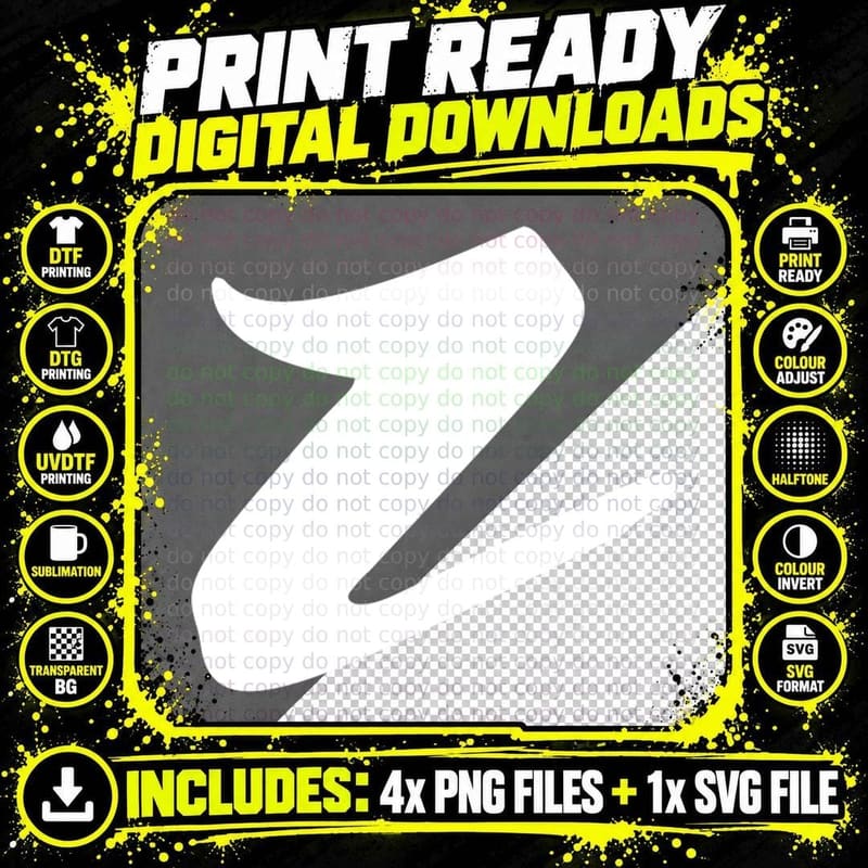 Letter Z Z-Shape Bold Black Font Minimal T-Shirt Png SVG Digital Bundle