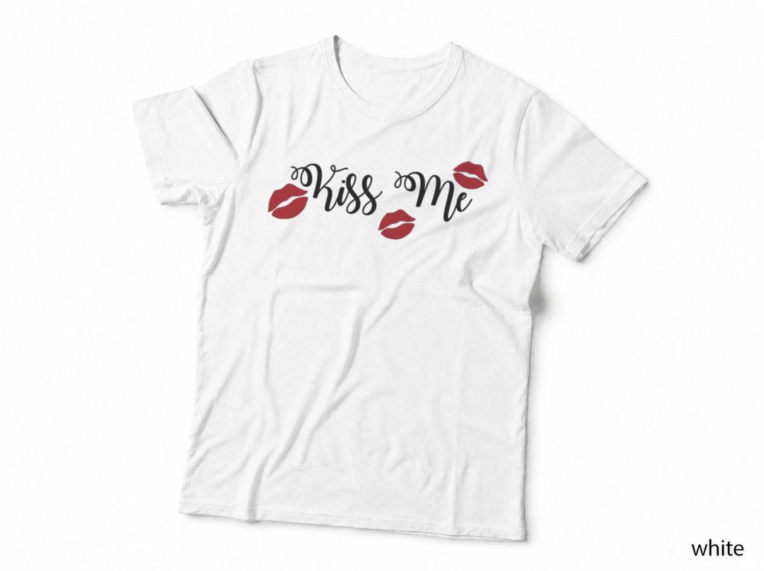 Lips Kiss Me Romance Black Script Red T-Shirt