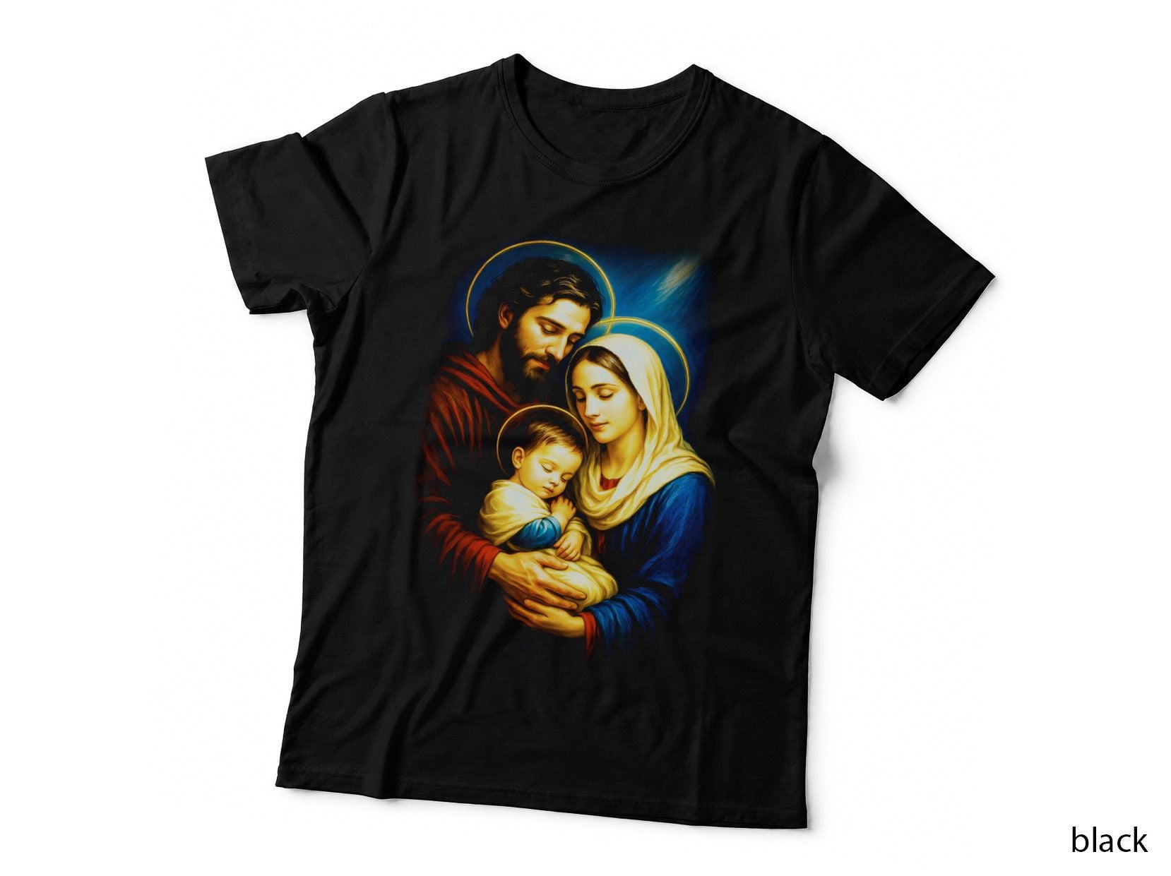 Madonna and Child Gold Blue Halftone Religious Sacred T-Shirt