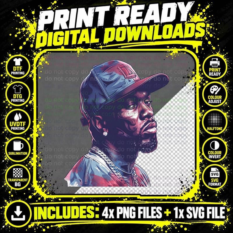 Male in Emblem Cap Side Profile Duotone Blue Purple Pink Png SVG Digital Bundle