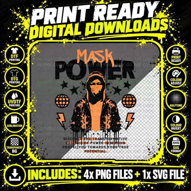 Mask Power Potential Hooded Figure Orange Black T-Shirt Png SVG Digital Bundle