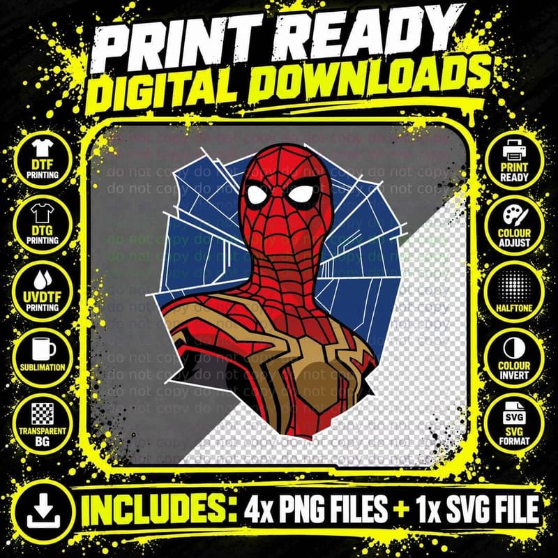 Masked Superhero Bust Red Gold Suit Web Pattern Blue Png SVG Digital Bundle