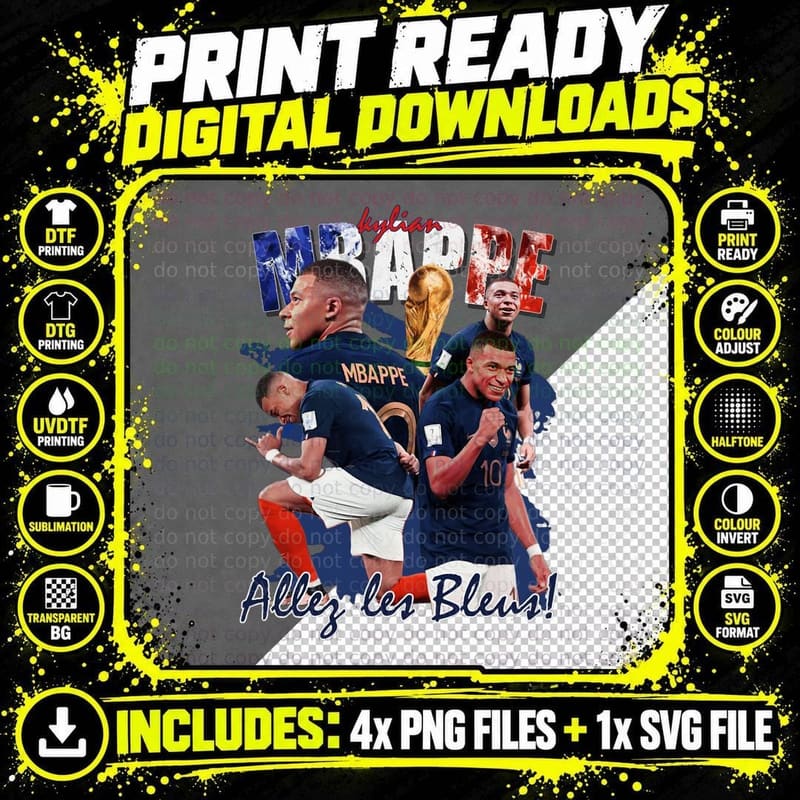 Mbappe Allez Les Bleus France National Team Footballer Png SVG Digital Bundle