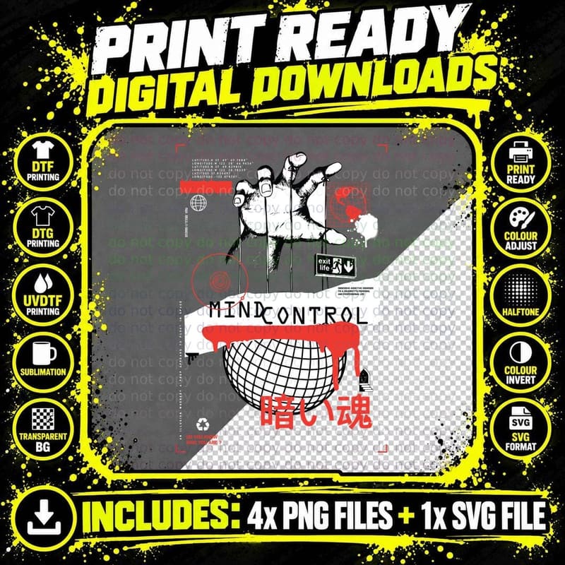 Mind Control Exit Life Fist Red Black Globe Grid World Png SVG Digital Bundle