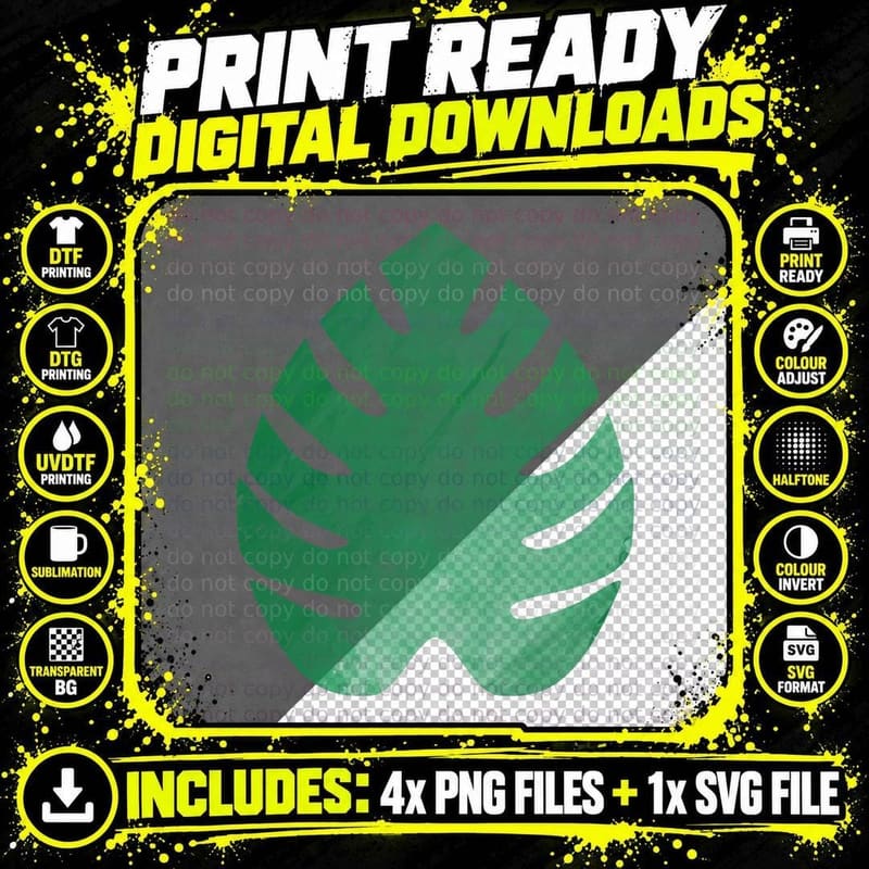 Monstera Leaf Green Split Holes Textured T-Shirt Png SVG Digital Bundle