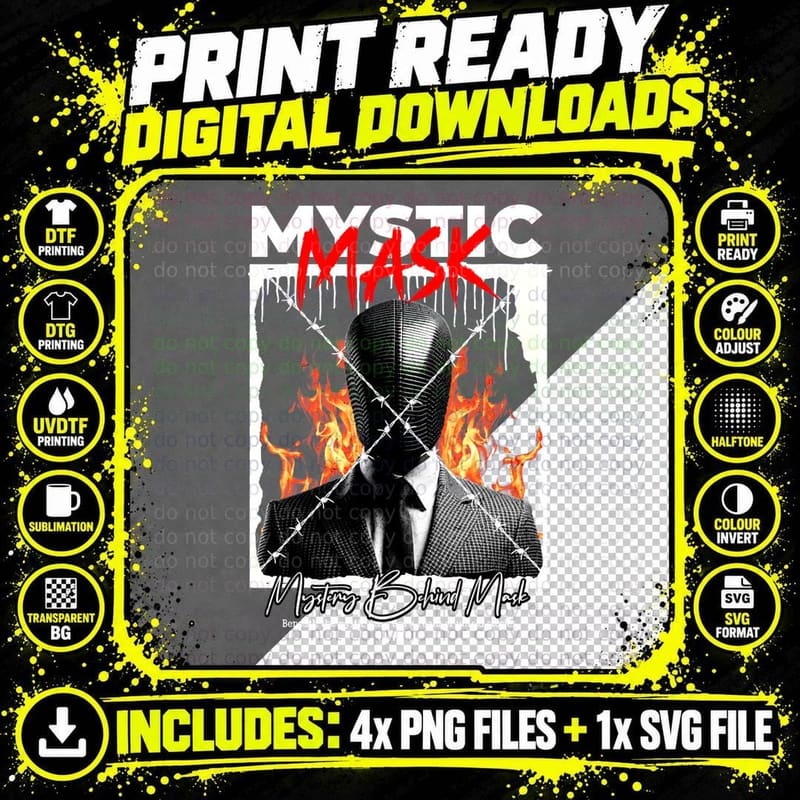 Mystic Mask Masking Behind Figure Fire Red Mystical Png SVG Digital Bundle