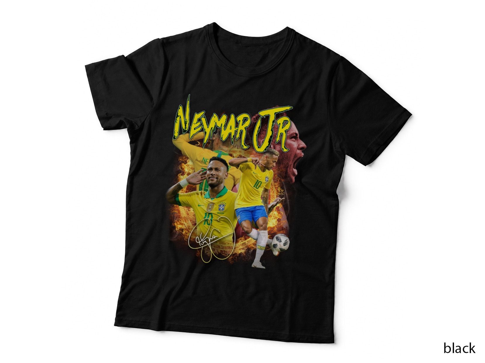 Neymar Jr Psg Footballer Dynamic Fire Effects Yellow T-Shirt
