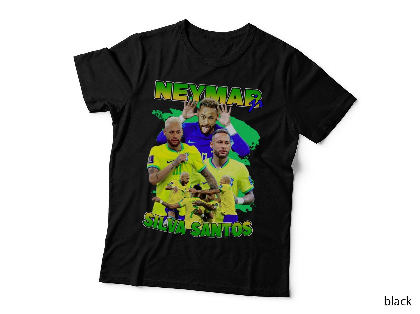 Neymar Silva Santos Brazil Players Dynamic Green Yellow Splash T-Shirt