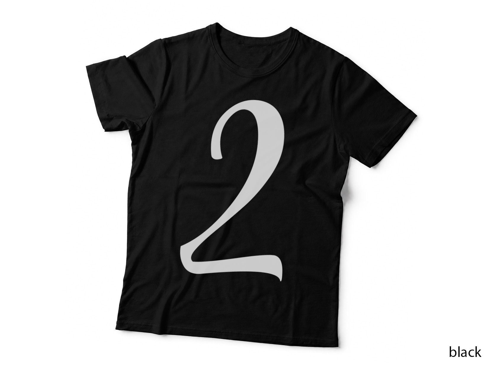 Number 2 Single Black Bold Serif Font T-Shirt