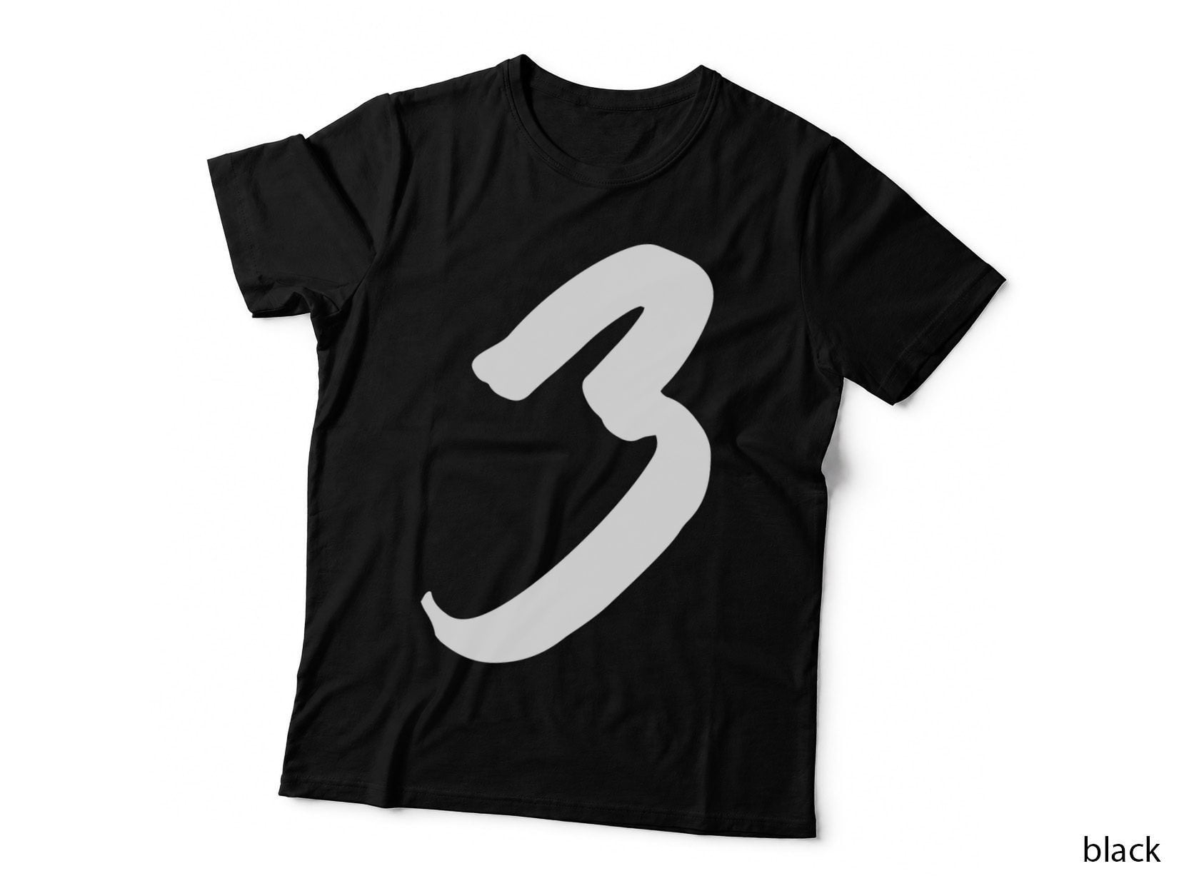 Number 3 Double Curve Three Bold Black Font T-Shirt