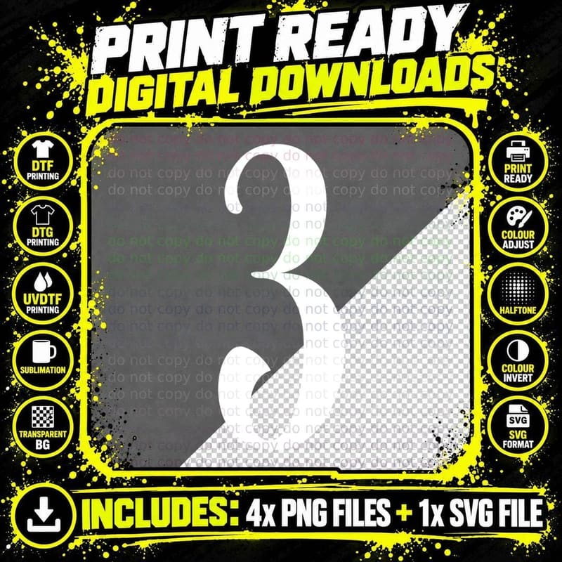 Number 3 Single Black Bold Serif Font T-Shirt Png SVG Digital Bundle