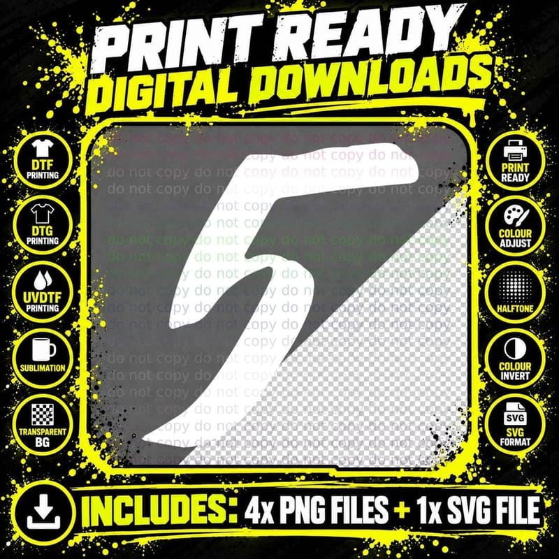 Number 5 Five Bold Black Font Minimal Curved T-Shirt Png SVG Digital Bundle