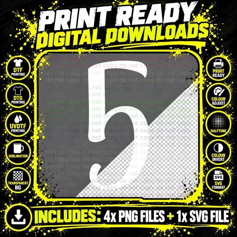 Number 5 Single Black Bold Serif Font T-Shirt Png SVG Digital Bundle