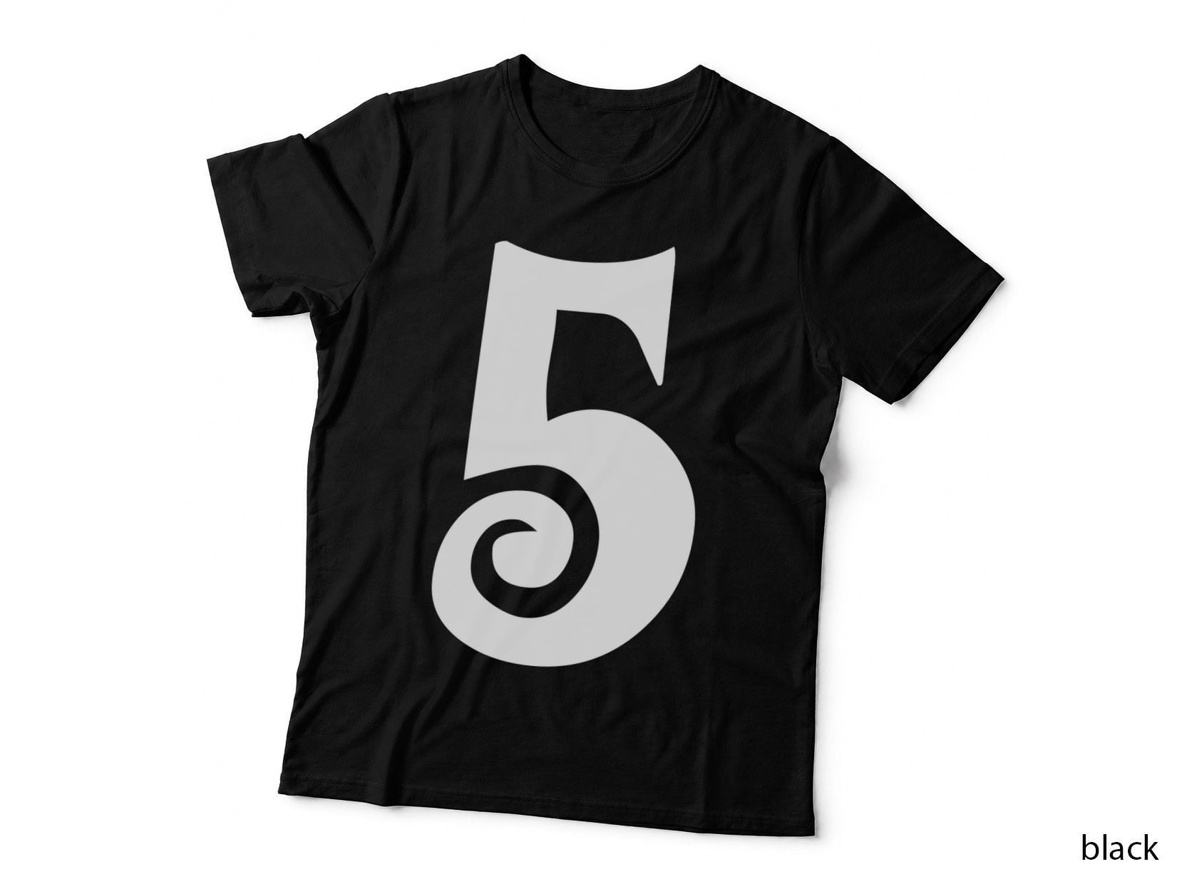Number 5 Solid Black Numeral Serif Decorative T-Shirt