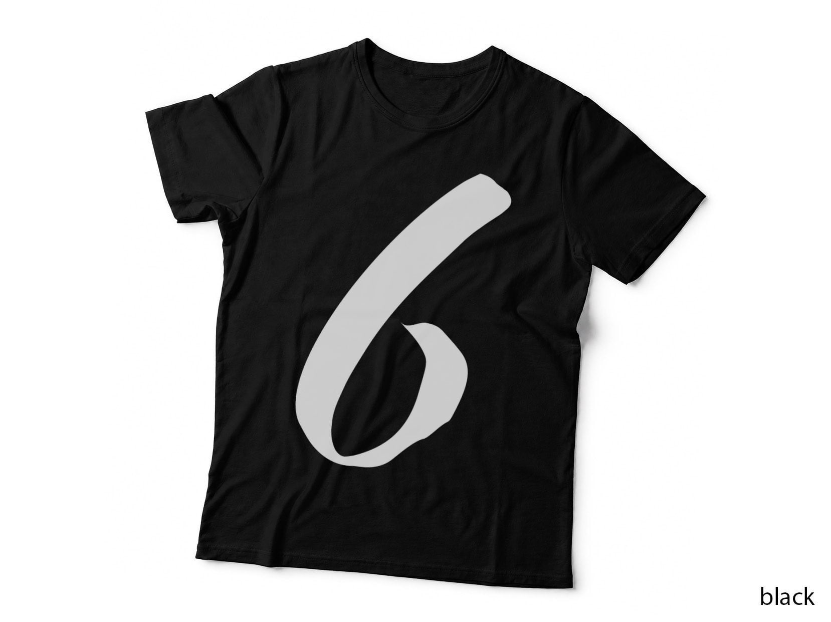 Number 6 Circular Six Bold Black Font T-Shirt