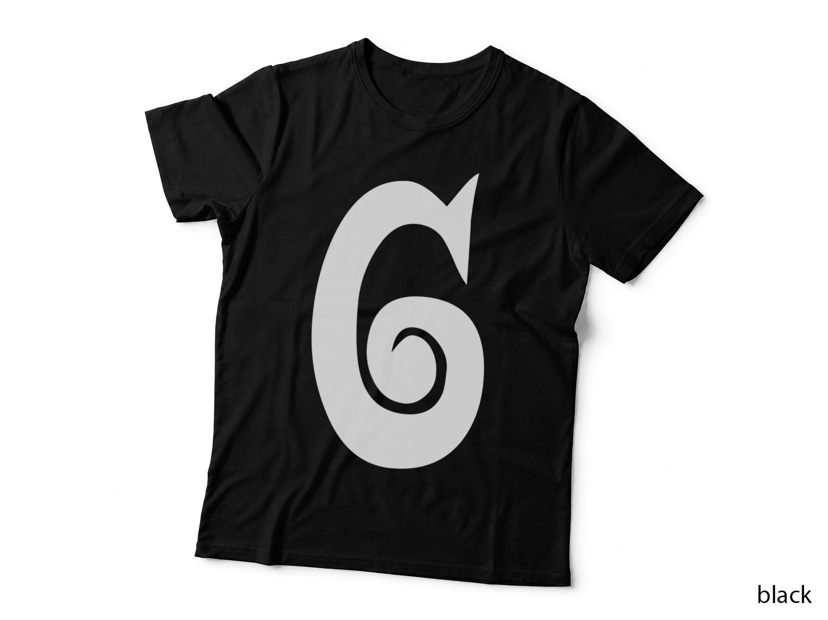 Number 6 Solid Black Numeral Serif Decorative T-Shirt