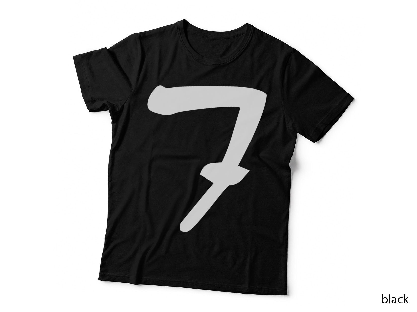 Number 7 Decorative Curved Black Numeral Serif T-Shirt
