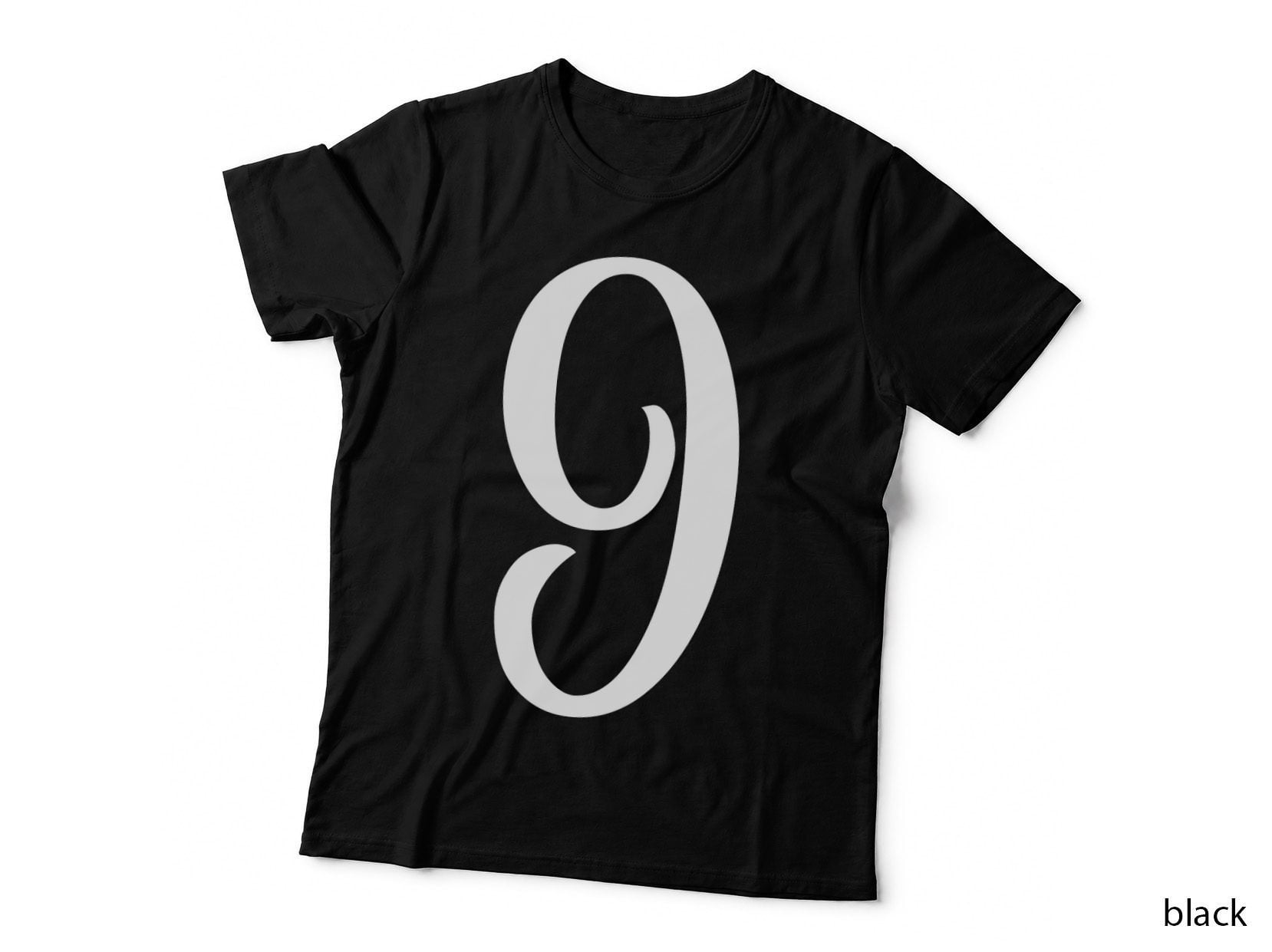 Number 9 Single Black Bold Serif Font T-Shirt