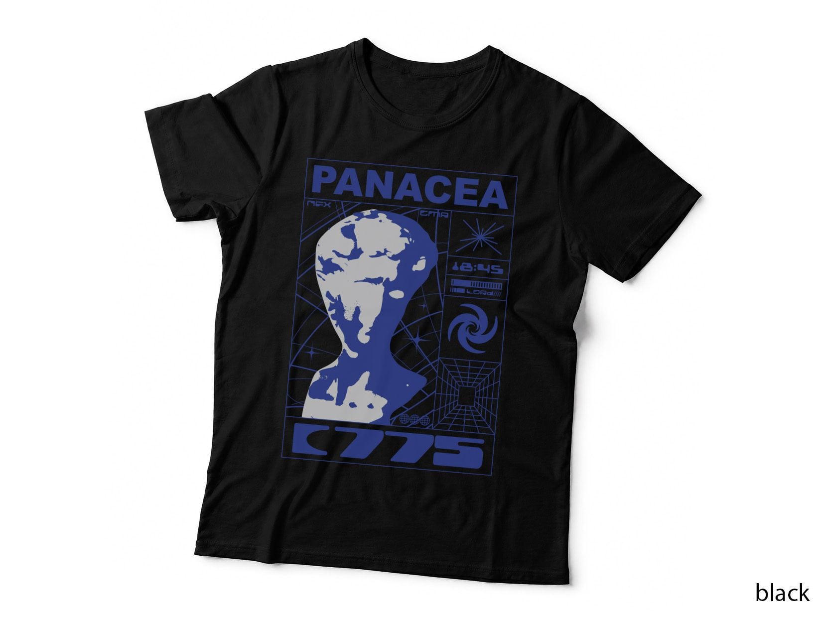 Panacea Blue Geometric Grid Head Streetwear T-Shirt