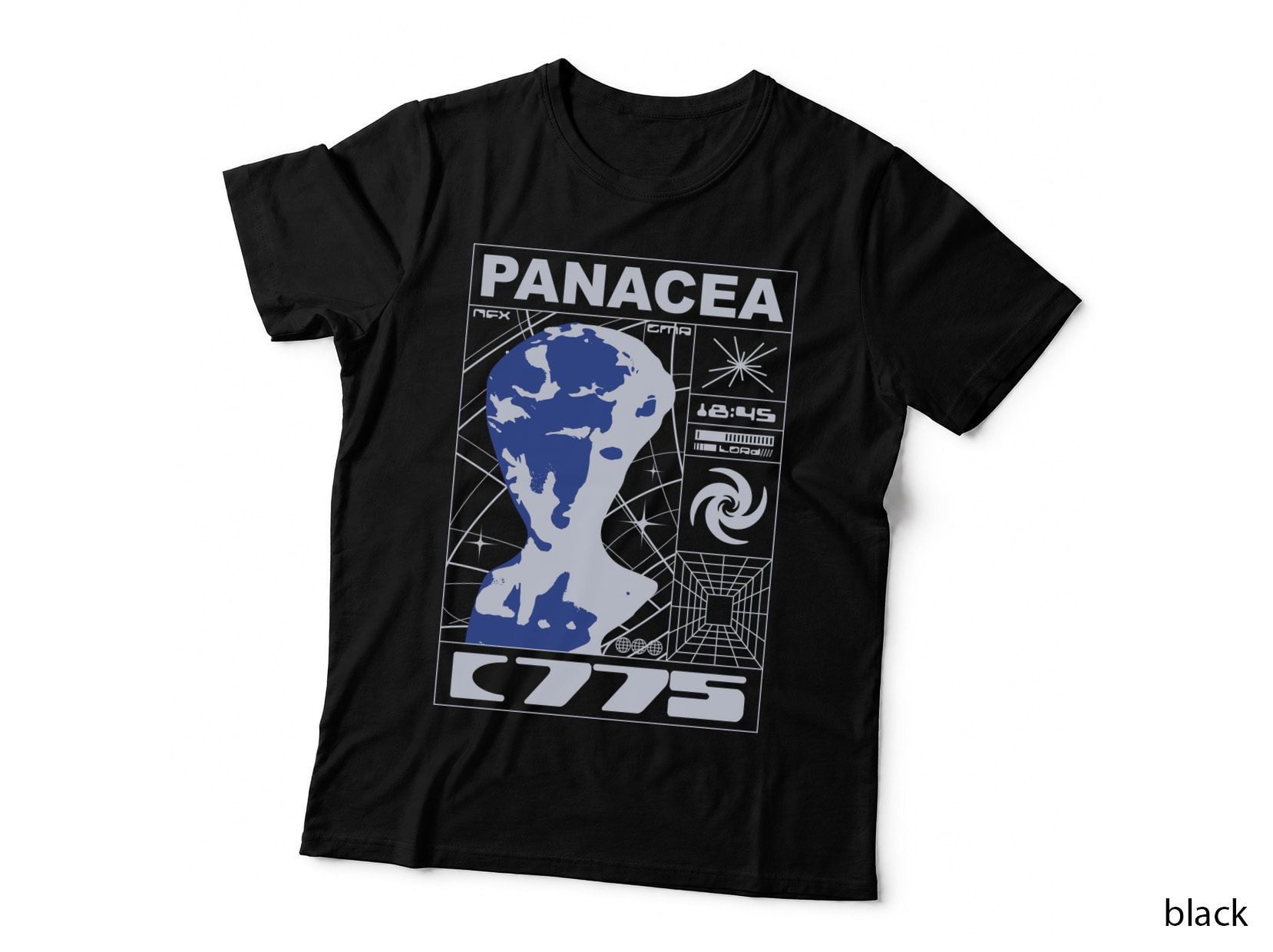 Panacea Nex Cima Blue White Geometric Grid Head Halftone T-Shirt