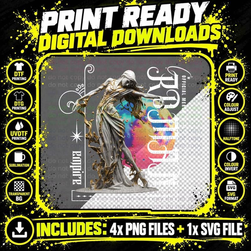 Paradise Classical Angel Statue Gold Multicolor T-Shirt Png SVG Digital Bundle