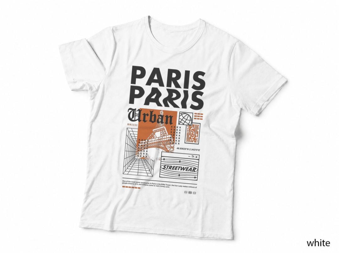 Paris Urban Geometric Wireframe Architecture Orange Streetwear T-Shirt