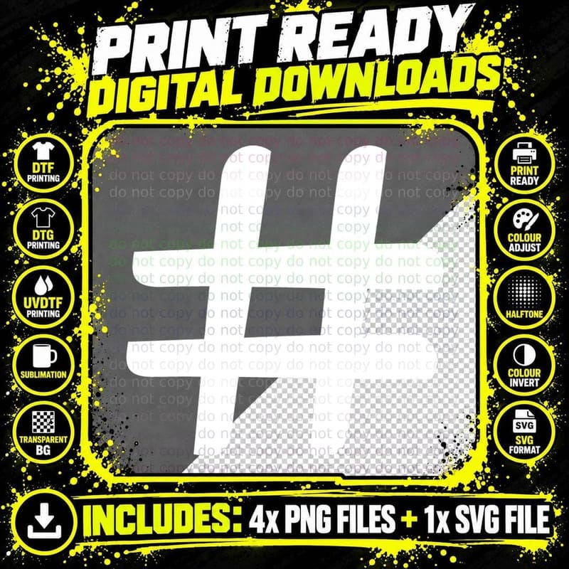 Punctuation Hashtag Italic Serif Number Sign Black Png SVG Digital Bundle