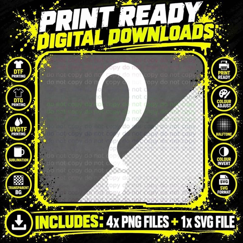 Question Mark Single Black Bold Serif T-Shirt Png SVG Digital Bundle