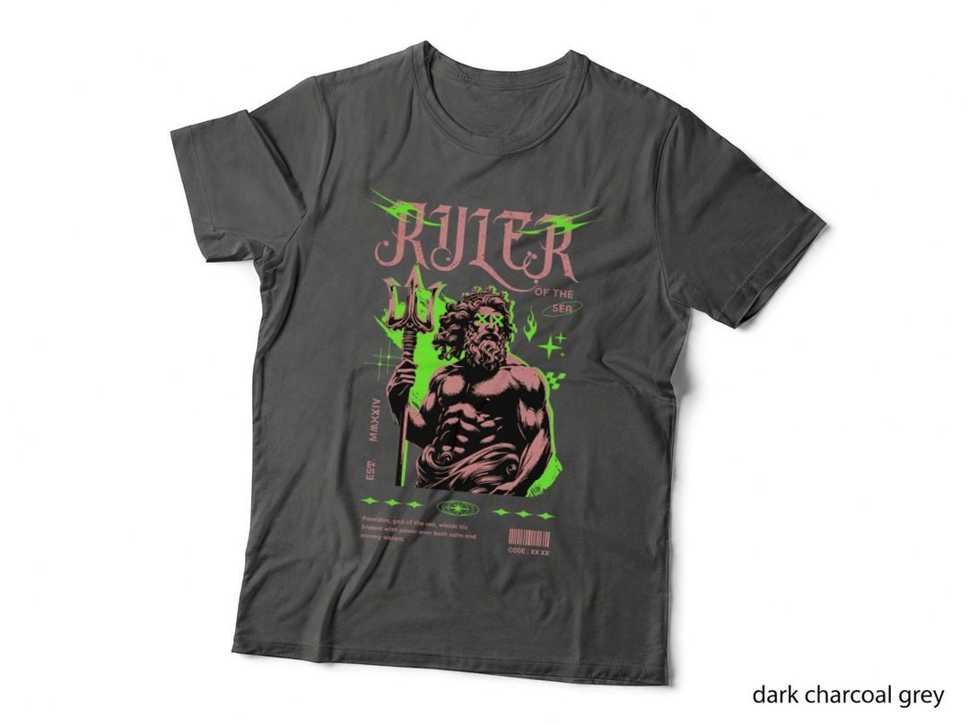 Ruler of the Sea of the Market Poseidon Figure Green Pink Mythology T-Shirt