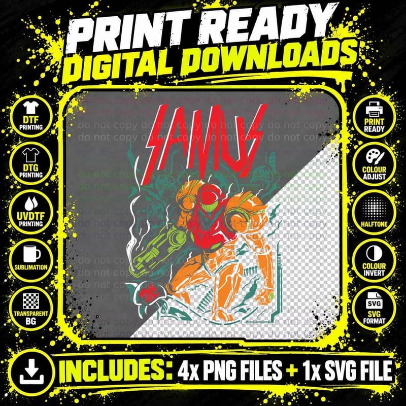 Samus Metroid Bounty Hunter Orange Power Armor Arm Png SVG Digital Bundle