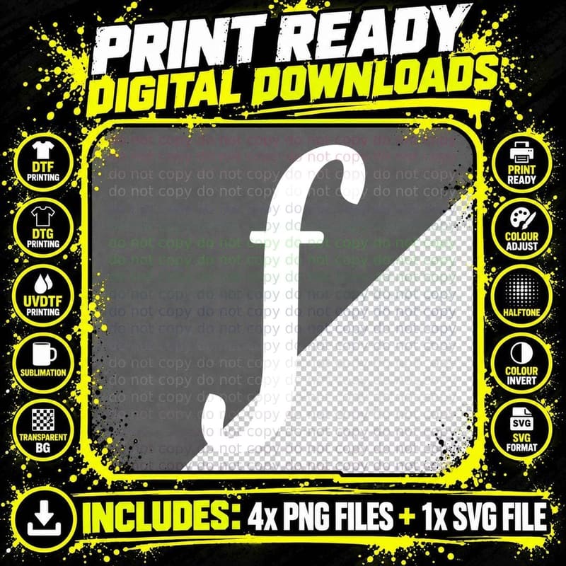 Script Lowercase Letter Cursive F Flourish Black 02 Png SVG Digital Bundle