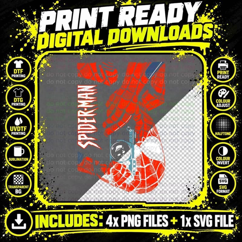 Spider-Man Bold Red Orange Comic Close up Camera Png SVG Digital Bundle