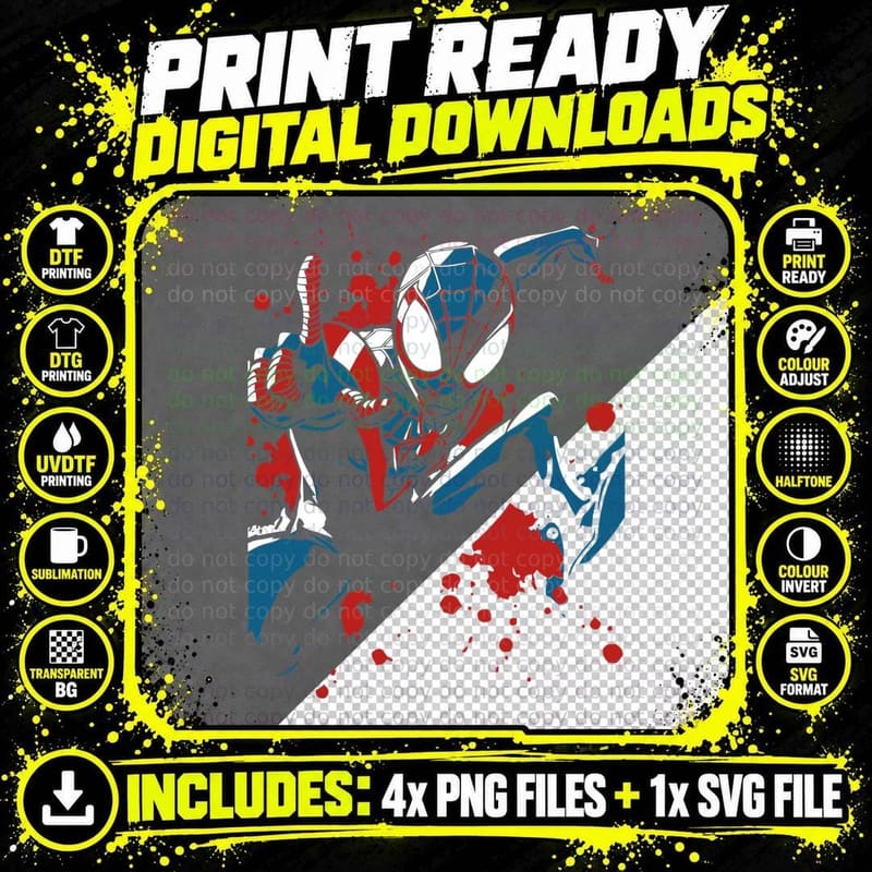 Spider-Man Dynamic Action Pose Red White and Blue Png SVG Digital Bundle