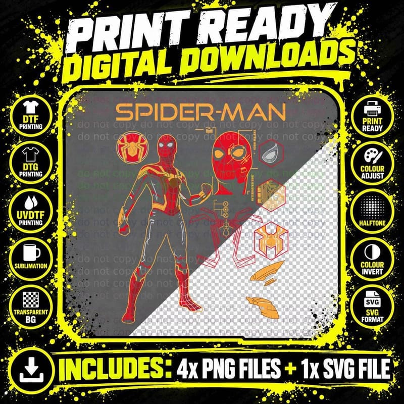 Spider-Man Red Suit Tech Blueprint Schematic Spider Png SVG Digital Bundle