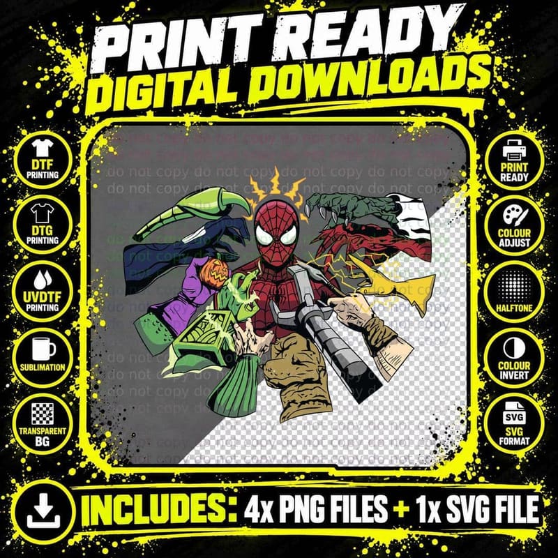 Spider-Man Villains Surrounded by Villain Arms Goblin Png SVG Digital Bundle