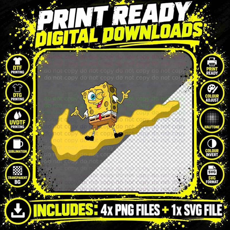 Spongebob Yellow Sponge Cartoon Character T-Shirt Png SVG Digital Bundle