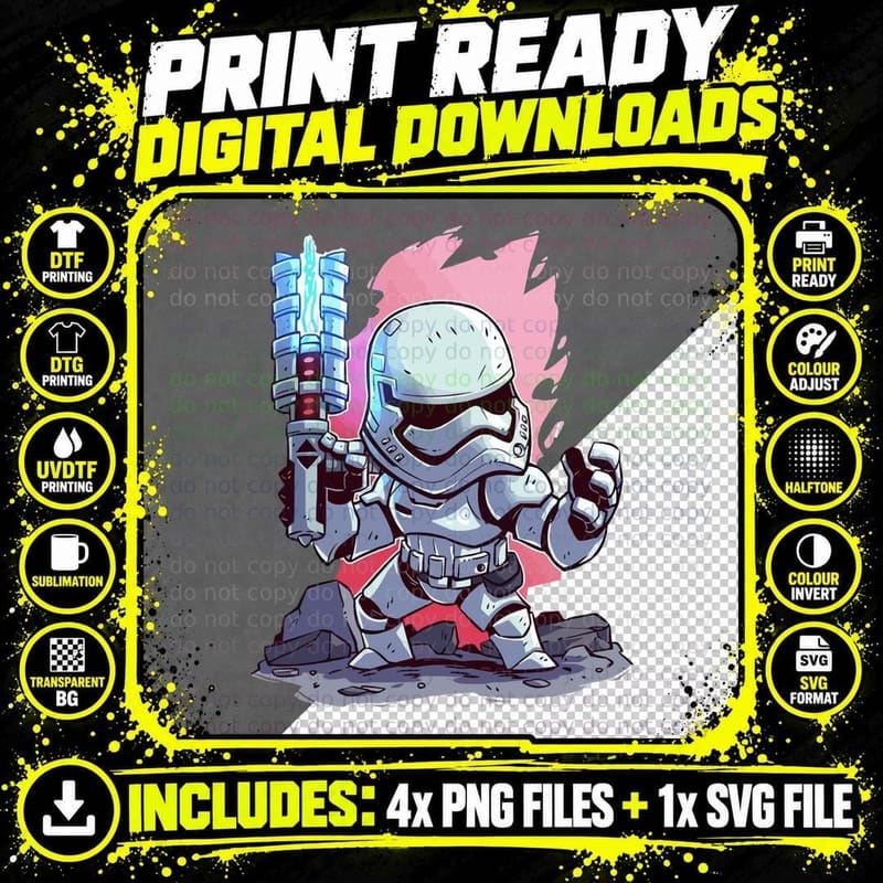 Stormtrooper Chibi Trooper Blaster Rifle White Armor Png SVG Digital Bundle