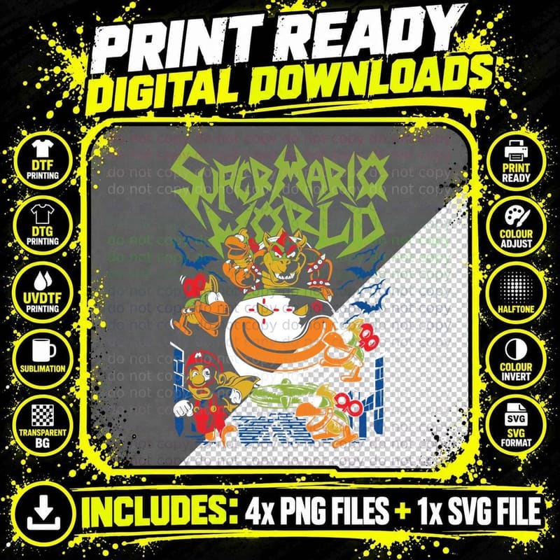 Super Mario World Bowser and Koopalings Bats Large White Png SVG Digital Bundle
